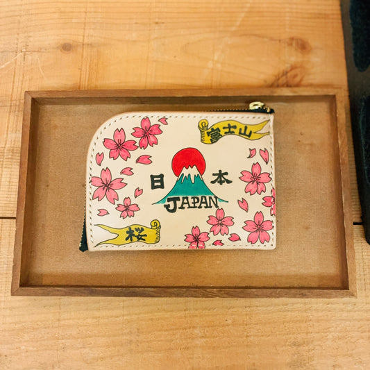 世界でたった一つのアートを、いつもあなたのそばに。手描きイラスト入り、　L字ファスナーコンパクト財布